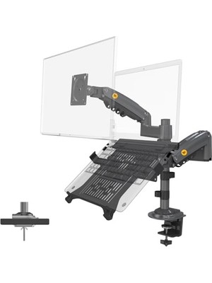 Frefly Store H180-FP Çift Kol Amortisörlü 17"-27" Monitör Tutucu ve 10"-17" Laptop Standı