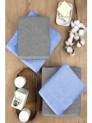 Frefly Store 90X150 cm Ölçüsünde Soft Pamuklu 4'lü Banyo Havlusu Takımı, Gri ve Mavi