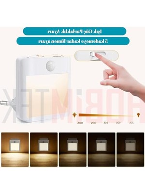 Frefly Store 2700K Güç Ayarlı Akıllı Hareket Sensörlü LED Gece Lambası, Fişe Takılır