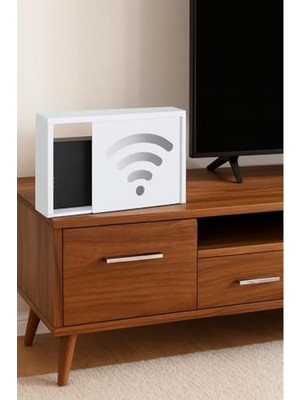 Frefly Store Sürgülü Kapaklı 35 x 40 cm Ahşap Dekoratif Wifi Saklama Kutusu