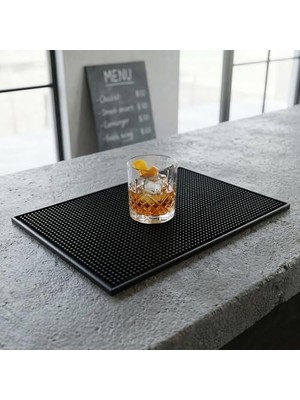 Frefly Store Deconox Lüx Bar Matı 43X28 cm Kaymaz Siyah Kauçuk Bar ve Bulaşık Matı - Dayanıklı Dökülme ve Servis Matı (450 Gr) Bardak Kurulama Matı