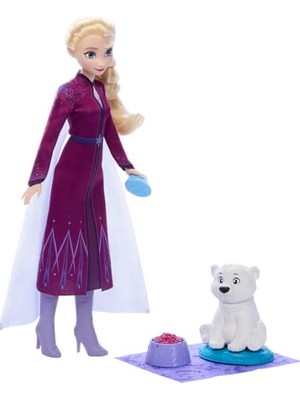 Frefly Store Disney Karlar Ülkesi Elsa Bebek ve Yavru Ayıcık Figürü, Ayıcığın Yatağı ve Battaniyesi Dahil 4 Aksesuar, JFG16