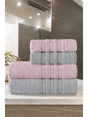 Frefly Store Riona Pamuklu 50X90-70X140 cm 4'lü Banyo Havlu Seti (Krem)