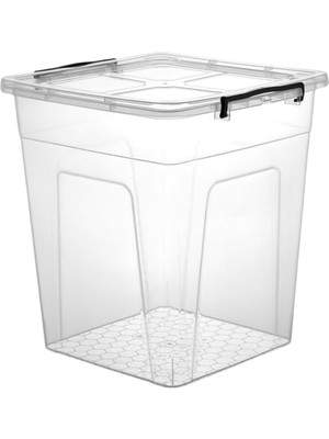 Frefly Store Şeffaf Plastik Saklama Kutusu, Kilitli Kapaklı (55 Litre)