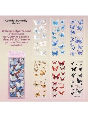 Frefly Store Kolbi Craft 6 Sayfa 118 Adet Şeffaf Kelebek Sticker Bullet Journal Scrapbook Laptop Ajanda Planlayıcı
