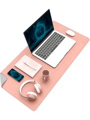 Frefly Store Klasse Çift Renk Dikişli Pu Deri Masa Matı 80X40 cm Mousepad, Su Geçirmez Masa Sümeni, Çift Taraflı Kullanım, Dizüstü Bilgisayar/ofis/ev Için, Kaymaz Taban (Pembe ve Gri)