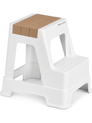 Frefly Store Iki Basamaklı Kaymaz Büyük Boy Beyaz Tabure - 150 kg Taşıma Kapasiteli - Basamaklı Tabure - Basamak