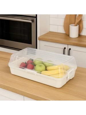 Frefly Store Şeffaf Kapaklı Buzdolabı Düzenleyici Kutu | 32X18 cm Plastik Gıda Organizeri | Kar Beyaz Taban | Kapaklı Saklama Kutusu, Buzdolabı ve Mutfak Için Pratik Çözüm
