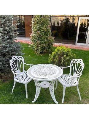 Frefly Store Ferforje Görünümlü Beyaz Masa ve Sandalye Takımı, 150 kg Taşıma Kapasiteli