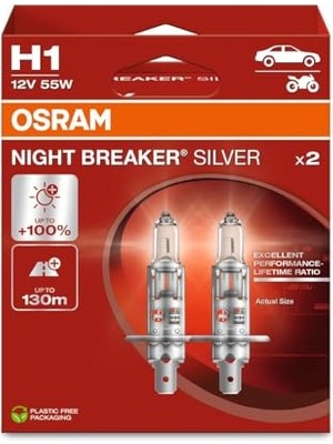 Frefly Store Osram Ampul H1 Nbs 55W 12V P14.5S5X2TRQR2B Nıght Breaker Sılver, Nıght Breaker Sılver