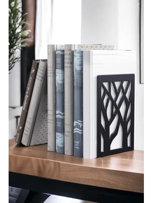 Frefly Store Ikili Metal Kitap Tutucu - Ağaç Desenli Şık Tasarım
