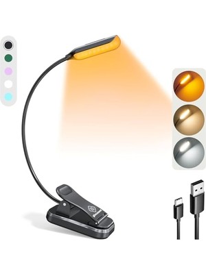 Frefly Store Söğüt Yatakta Kitaplar Için Okuma Işıkları, 10LED Parlak Kitap Işığı, 3 Renk ve 3 Parlaklık, Şarj Edilebilir Kitap Işığı 80 Saat Sürer, Okuma Işığında Hafif Klips (Siyah) | 3 Renk ve 3 Parlaklık, 80 S