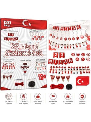 Frefly Store 23 Nisan Süsleme Seti, 120 Parça, Zikzak Banner, Flama, Sarkıt Tavan Süsü, Kapı ve Pencere Süsü, Okul Sınıf Dekorasyon Paketi