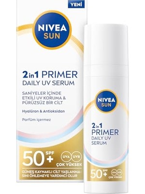 Frefly Store Nıvea Sun SPF50 Nemlendirici Primer Serum 30ML, Makyaj Bazı, Hyaluron, Antioksidan, Yüksek Güneş Koruyucu