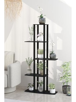 Frefly Store Gardenya Dekoratif Çiçeklik Raf – 60X25X120 cm | Mdf Gövde, Pvc Kenar, Kolay Kurulum, Demonte Gönderim | Messer Marka E1 Standardı Uyumlu Raf Ünitesi (Siyah)