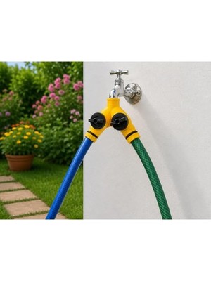Frefly Store 1/2" - 3/4" Çift Çıkışlı Vanalı Musluk Adaptörü, Bahçe Hortumu Için Su Kontrol Aparatı