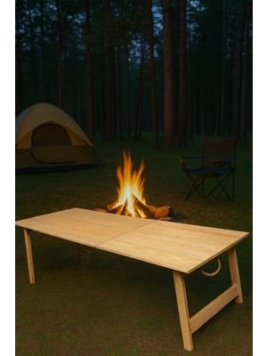 Frefly Store Katlanır Sabit Ayaklı Bahçe Masası - 70X150 Cm, Ham Naturel Renk