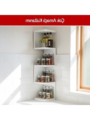 Frefly Store Çok Amaçlı Beyaz Köşe Duvar Rafı, 4 Raflı