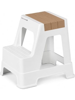 Frefly Store Beyaz Kaymaz Tabure, 150 kg Taşıma Kapasiteli, Iki Basamaklı