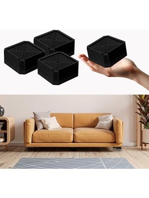 Frefly Store Tineke Robot Süpürge Mobilya Ayağı ve Dolap Yükseltici Ayak Kaydırmaz ve Yükseltici 4 Lü Siyah Kare (4 Cm)