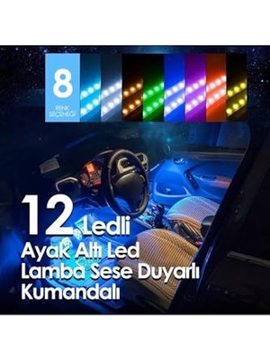 Frefly Store Mega Oto Market Ayak Altı LED 12 Ledli Lamba Sese Duyarlı LED Müziğe Duyarlı LED
