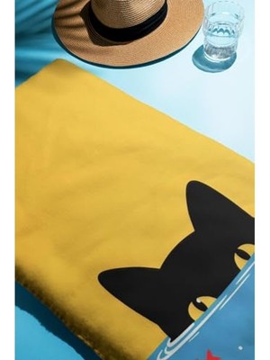 Frefly Store Kedi Desenli Dijital Baskı Plaj Havlusu, Peştamal Modeli