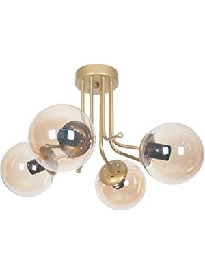 Frefly Store Daisy Lüks Modern Tasarım Plafonyer Gold Renk Bal Camlı Salon - Mutfak - Yatak Odas 4 Lü Avize