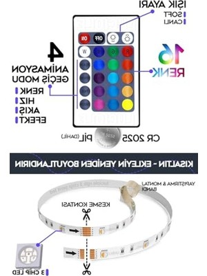 Frefly Store 3 Metre Uzunlukta Rgb Led, 16 Renkli ve 4 Animasyonlu