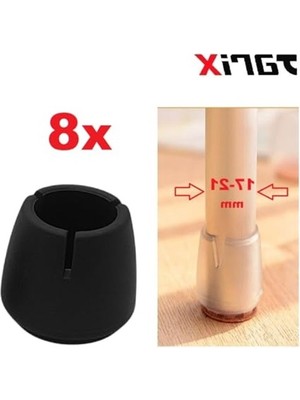 Frefly Store Siyah Sandalye Pabucu, 8 Adet, Masa ve Koltuk Ayak Kılıfı