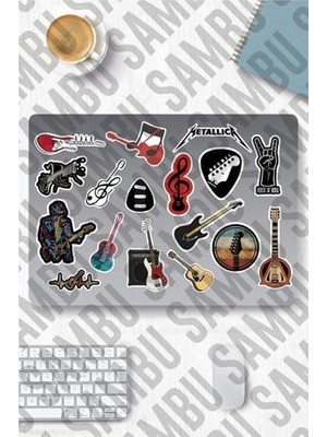 Frefly Store Gitar Temalı Sticker Etiket Seti - Guitar Sticker - Laptop Notebook Telefon