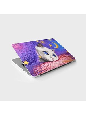 Frefly Store Beyaz Kedi Desenli Laptop Sticker, Bilgisayar Kaplama