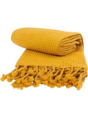 Frefly Store Püskül Lüks Waffle Plaj Havlusu Peştemal, 100% Pamuk Yumuşak  Eci Ince Hafif Kompakt Waffle Dokuma Plaj Havlusu, Dektif Banyo Peştemali (Hardal, 90X180 cm Peştemal)