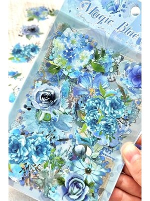 Frefly Store Kolbi Craft 6 Sayfa 60 Adet Şeffaf Büyük Mavi Çiçek Sticker Bullet Journal Scrapbook Laptop Ajanda Planlayıcı