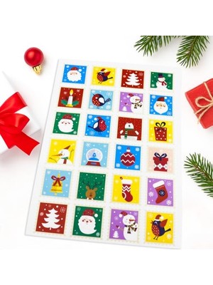 Frefly Store 24 Adet Kare Yılbaşı Etiketi – 4x4 cm Noel Sticker Seti | Kare Şekilli Yeni Yıl Hediye Paketleme Etiketleri, Advent Calendar, Renkli Noel Süsleme Stickerları
