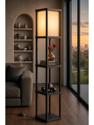 Frefly Store Dekoratif Raflı Lambader Siyah, 135 cm Modern Sehpalı Lambader, E27 Duy Uyumlu, 23X23 cm Raflı Salon Yatak Odası Ofis Aydınlatma          [enerji Sınıfı A]