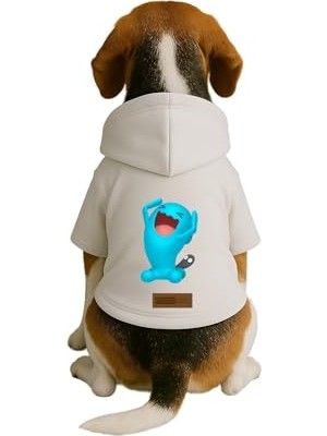 Frefly Store Baskılı Içi Polarlı Köpek ve Kedi Kıyafeti & Elbisesi - Beyaz Renk Kapüşonlu Hoodie B83D0, 5xl