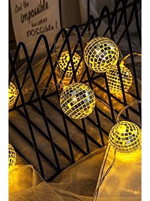 Frefly Store Mini Disko Topu Dekoratif Süsleme 10 Lu LED Zinciri Pilli Süs LED Şerit Disko Topu LED Işık 1430