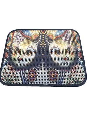 Frefly Store Elekli Desenli Kedi Tuvalet Önü Paspası 60 x 45 cm Beyaz Kedi