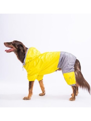 Frefly Store Bicolor Sarı-Gri Polarlı Su Geçirmez Orta-Büyük Irk Köpek Yağmurluk Tulum (6xl)