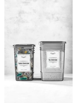 Frefly Store Etiketli 2li Strip Mega Boy Toz ve Tablet Deterjan Saklama Kutusu 1x(3,5 Litre + 5,5 Litre)