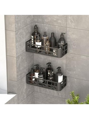 Frefly Store Siyah Yapışkanlı Banyo Duş Rafı - 2'li Set ile Matkapsız Montaj