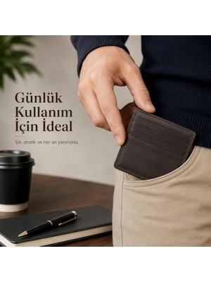 1001 Hakiki Deri Kartlık Cüzdan - Erkek Kadın 16 Bölmeli Mıknatıslı Ince Cüzdanı - Kahverengi L