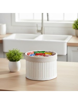 Frefly Store Bambu Organizer – Beyaz Çıtalı Çok Amaçlı Saklama Sepeti (18X13 Cm)