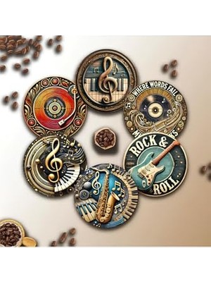 Frefly Store Müzik Temalı 6’lı Bardak Altlığı – 3D Görünümlü Mdf – 10 cm BRD-039