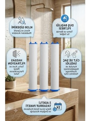 Frefly Store 3 Adet Duş Başlığı Filtresi, Kireç ve Klor Önleyici