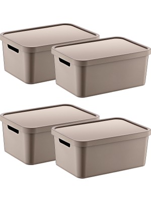1001 4'lü Set Stafi Çok Amaçlı Kapaklı Kutu Terra 4,5 Lt - Bej, Çok Amaçlı Kapaklı Kutu, Ev-Ofis
