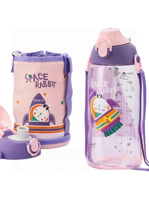 1001 Uzspace Büyük Boy 700ML Kılıflı Askılı Pipetli/pipetsiz Iki Ayrı Kapaklı Tritan Çocuk Mata