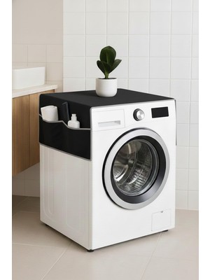 1001 Çamaşır Makinesi Koruyucu Örtü 4 Cepli Banyo Düzenleyici Organizer Su Geçirmez Örtü (Siyah)