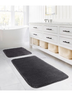 1001 Segura Peluş Antrasit Kaydırmaz Taban 2'li Banyo Paspası 60 x 100-50 x 60, Antrasit