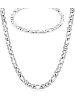 1001 Aee® Erkek Kolye Bileklik Seti - Paslanmaz Çelik - 60CM 4mm - Şavin Kuşgözü Unisex Kadın Koly